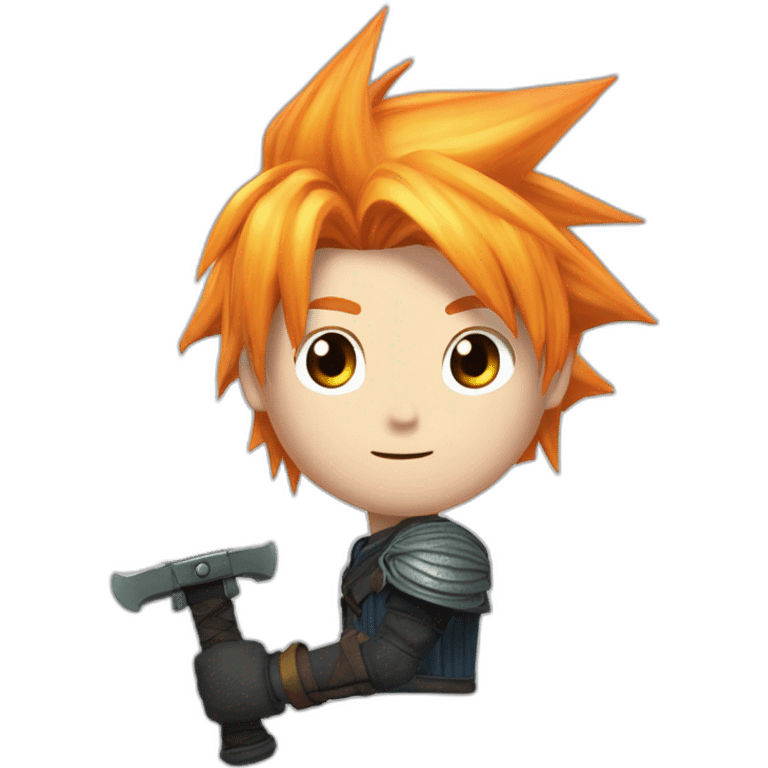 Cloud strife final fantasy seven with orange hair and freckles. Buster sword emoji