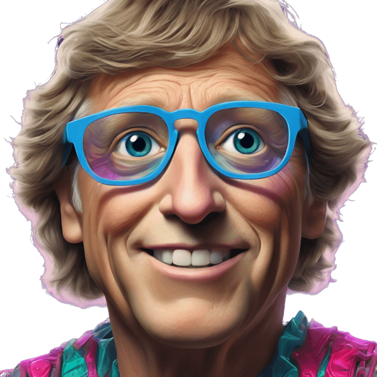 Synthwave bill gates in Lordi style, oil paint, epic eyes, intricate lips, exquisite pose, beautiful, desirable, logical, Midsommar emoji