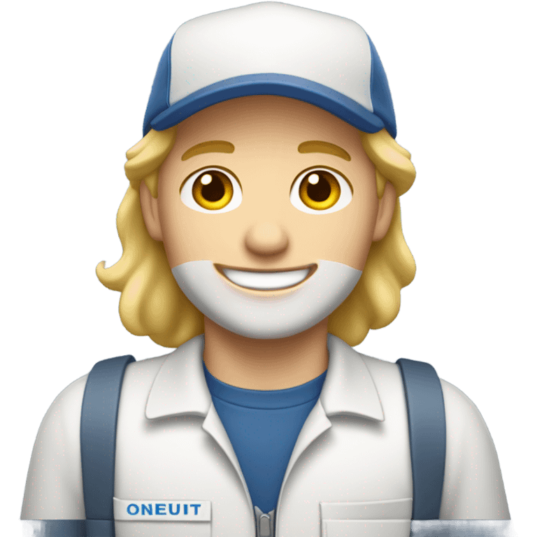 white male mail carrier with blond hair and with a package wearing a white cap emoji