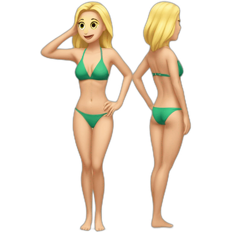 Soft -fit Caucasian woman bikini abs (hands-in-hair pose) (full body) emoji