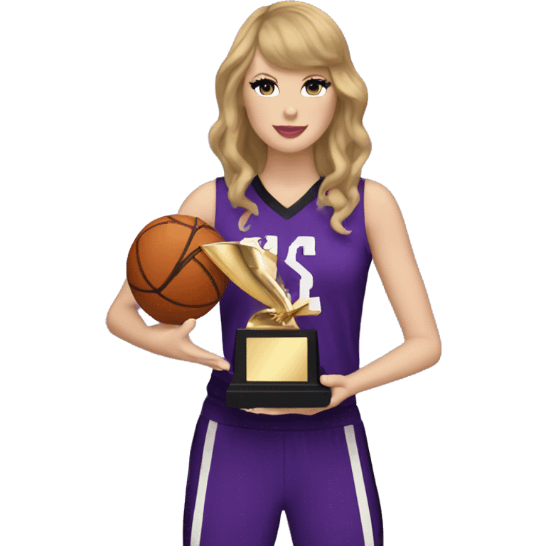 Taylor Swift holding trophy wearing purple basketball uniform - one set of hands emoji