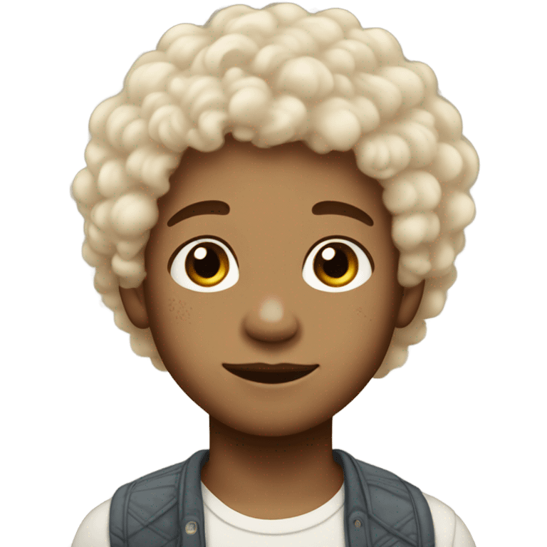 light skin vitiligo boy with curly fluffy hair emoji