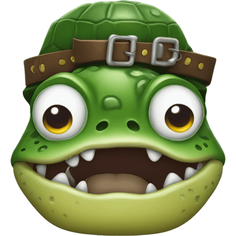 croc pirate with one eye and a poo bag emoji