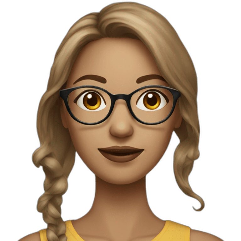 Realistic light brown long hair young woman with circles glasses emoji