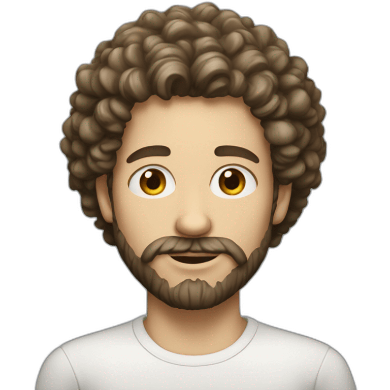 White-skinned face with a medium beard and thick curly hair emoji