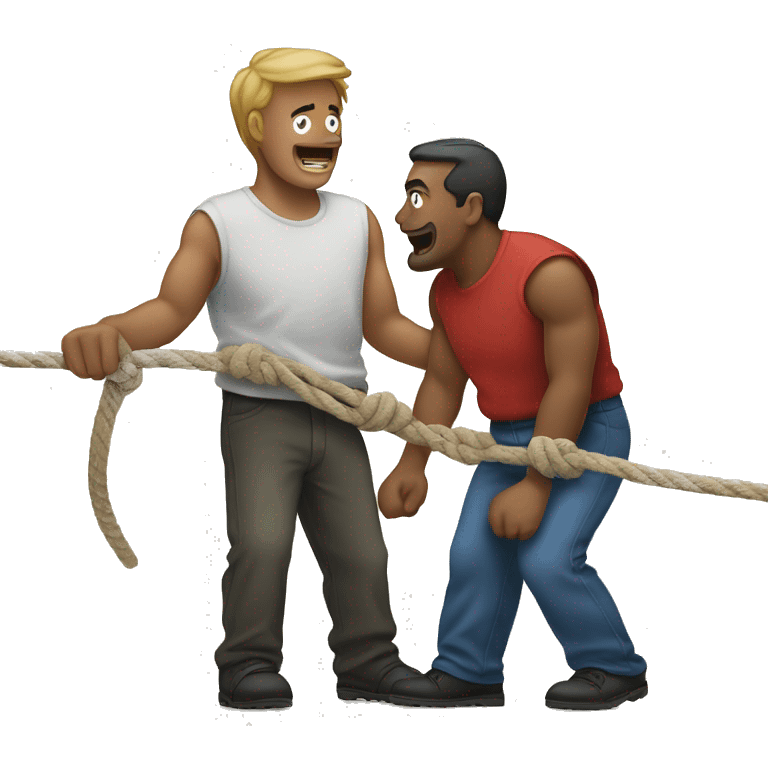 tug-of-war standing with rope in between 2 men  emoji