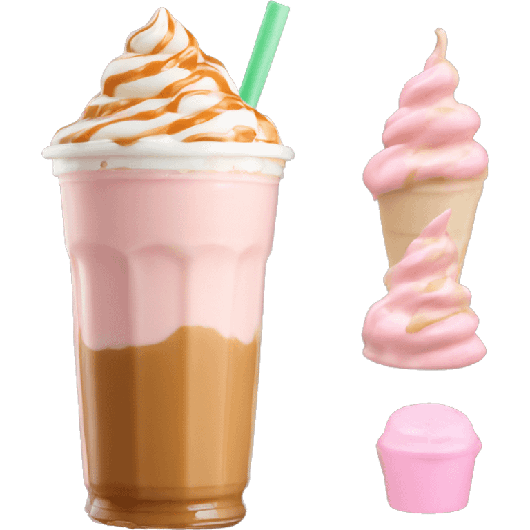 Soft pink Frappuccino caramel drizzle  with caramel creamer    emoji