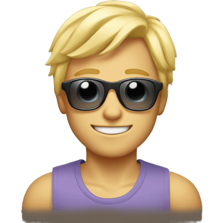 blonde boy with a smile and sun glasses emoji