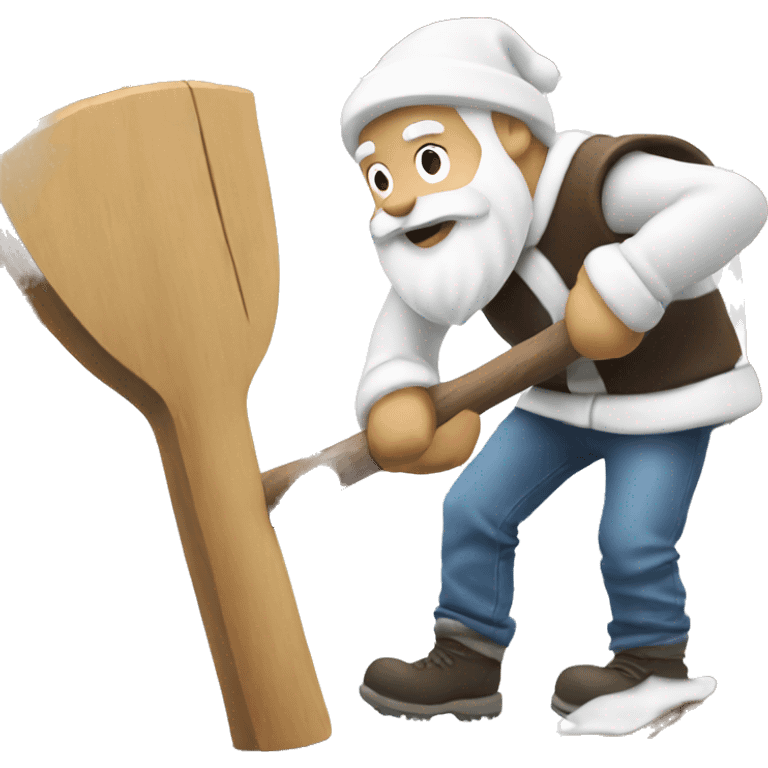 white Santa chopping wood with an ax wearing jeans emoji