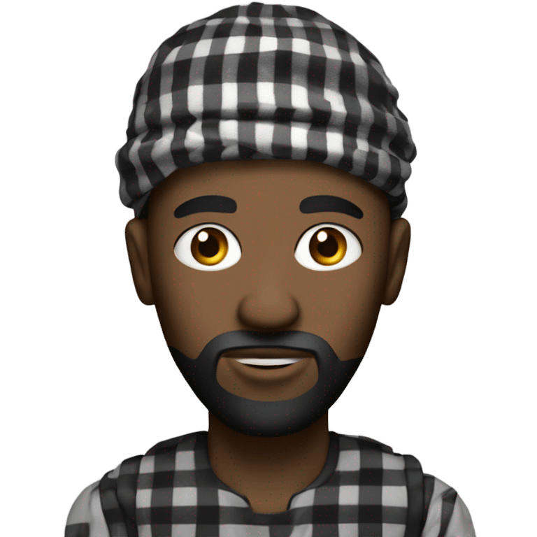 Black you man wearing a keffiyeh on his head a little hair sticking out and has a goatee  emoji