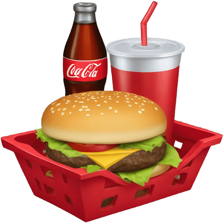 Hamburger in a red basket and a coke emoji