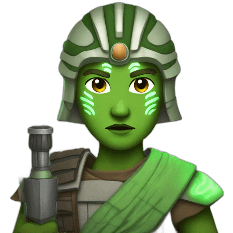 Ashoka Tano (Star Wars) with green lightsabers emoji