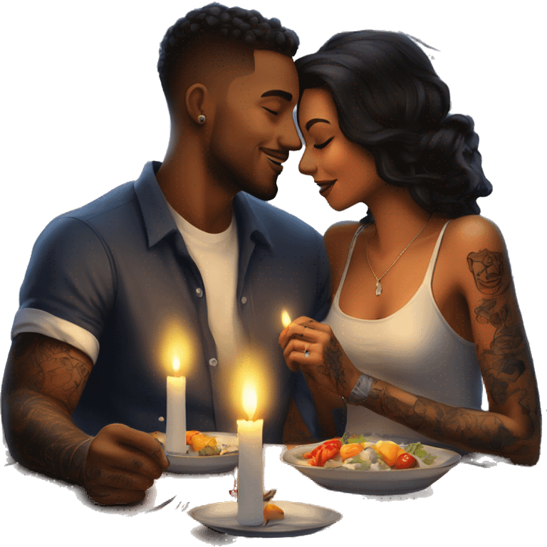 romantic candle light dinner for beautiful tattooed couple emoji