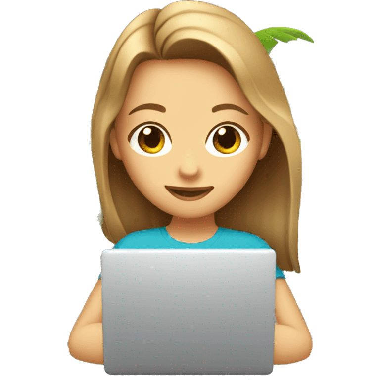 girl with light brown hair with a laptop under a palm tree  emoji