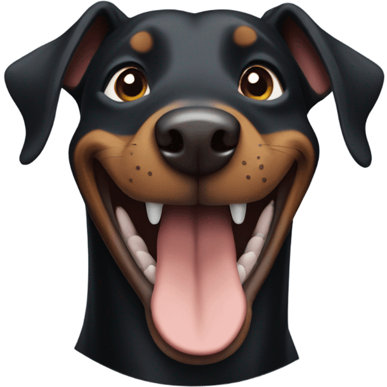 Black Doberman dog with a smile emoji