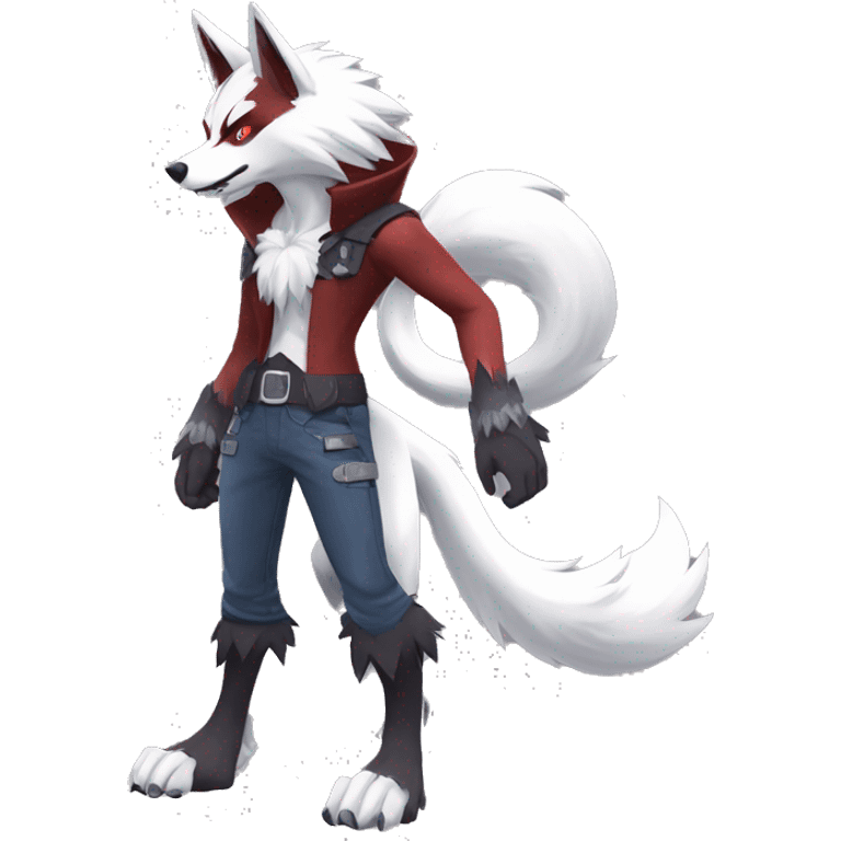 Edgy Anthro-Lycanroc-Red-White-Werewolf-Midnight-form Full Body emoji