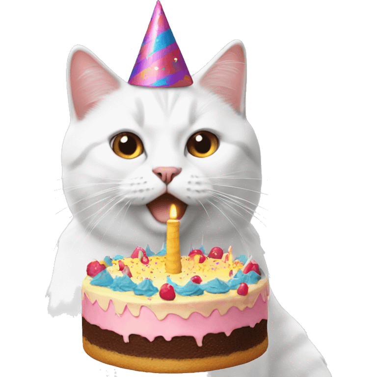 Cat with a party hat and a cake emoji