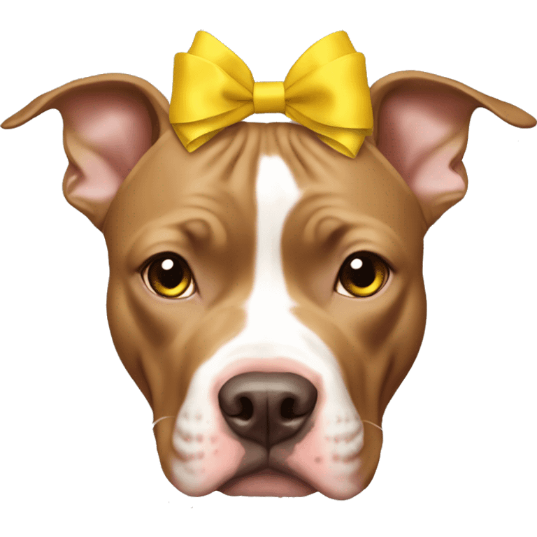 Light brown pitbull with ears cropped and yellow bows emoji