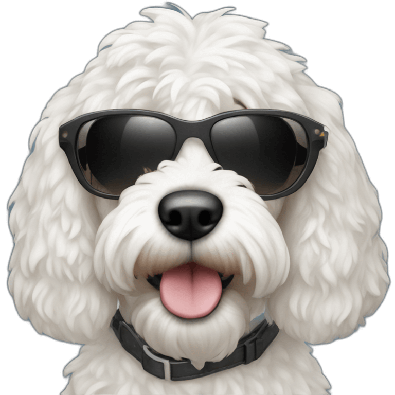 White cockapoo wearing sunglasses emoji