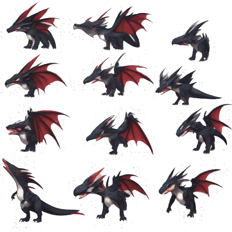 Black Cool Edgy Anthro Noivern-Nargacuga-Silvally-Sergal-Garchomp-Fakémon  with White and Red Edgy markings emoji