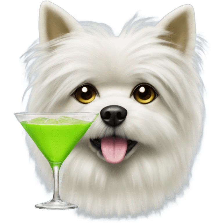 lime green fluffy dog with pointy ears with a martini emoji