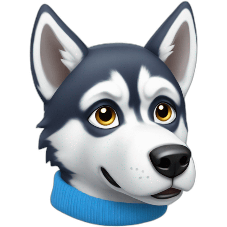 Confused husky with blue sock in his mouth emoji