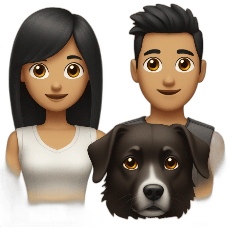 a Men Long black hair;a girl brown short hair; and black spitz dog emoji