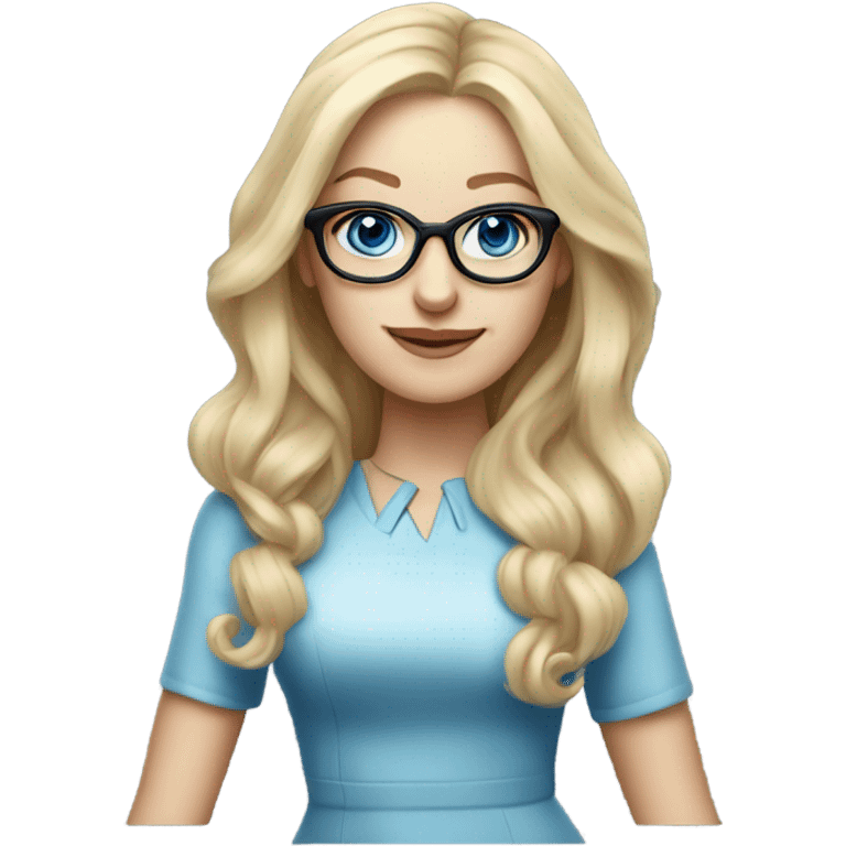 Pretty Caucasian blonde woman with glasses in a dress, hyper realistic with blue eyes  emoji