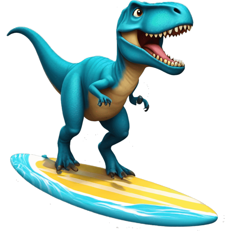 A T rex riding a surfboard  emoji