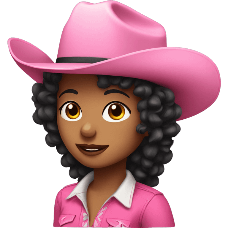 cowgirl with black curly hair wearing a pink cowgirl hat emoji