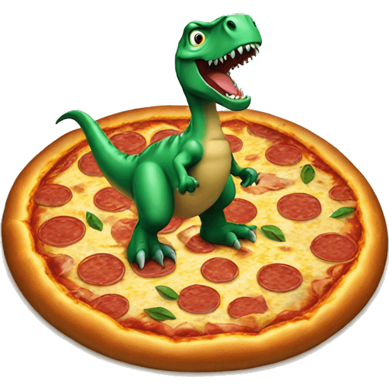 Dinosaur sitting on a pizza emoji