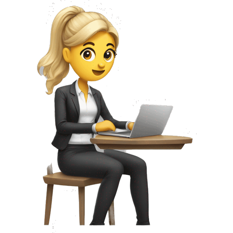 Girl work with laptop, coffee and bow  emoji