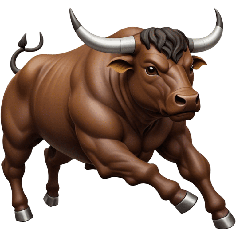 Cinematic Realistic depiction of a powerful Spanish charging bull, rendered with dynamic muscle definition and detailed, textured hide, set against a dramatic backdrop with intense, action-packed lighting emoji