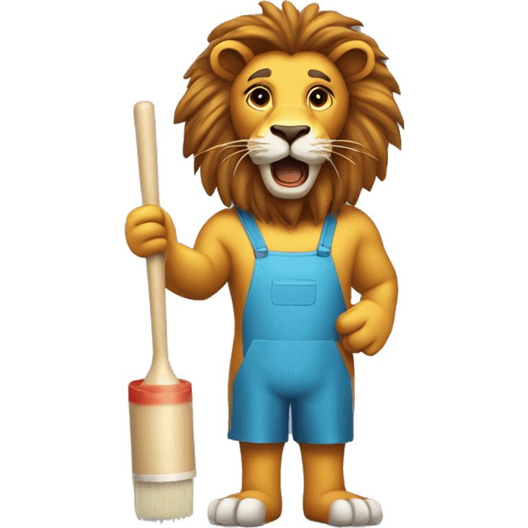 lion standing holding paint roller with contracture dress talking emoji