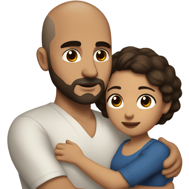 Comforting hug from brunette Puerto Rican with dark brown eyes to short, bald man with brown eyes and a beard emoji