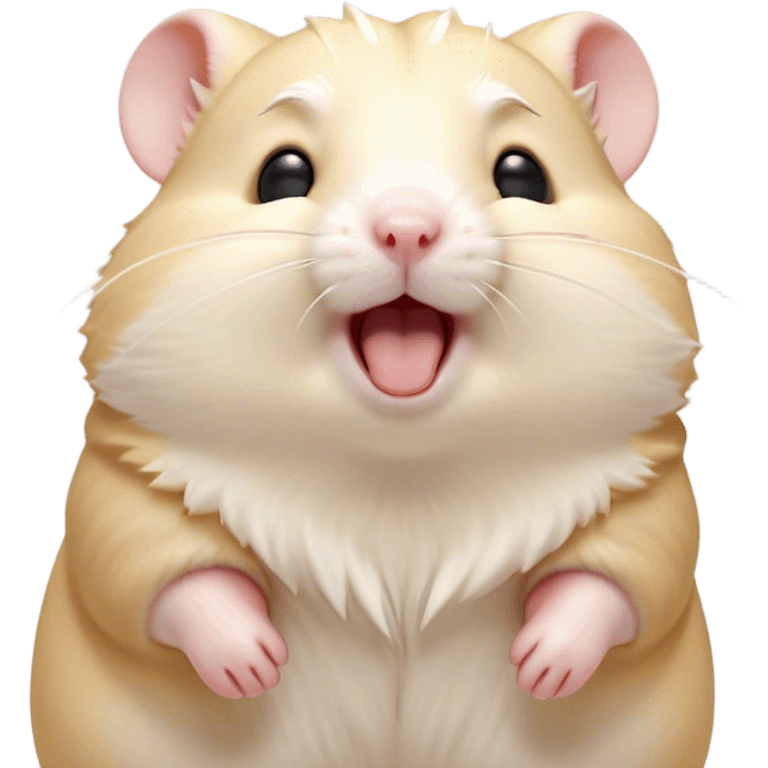 Cinematic Cute Yawning Cream Hamster Portrait Emoji, Head tilted slightly with a dramatic, wide-open yawn, showcasing a soft, pristine cream coat with tiny droopy ears, round dark eyes barely open in drowsy contentment, Simplified yet irresistibly adorable features, highly detailed, glowing with a soft, cozy glow, high shine, relaxed yet expressive, stylized with a touch of whimsy, bright and endearing, soft glowing outline, capturing the essence of a sleepy yet affectionate hamster, so drowsy it feels like it could stretch out of the screen and curl up for a nap! emoji