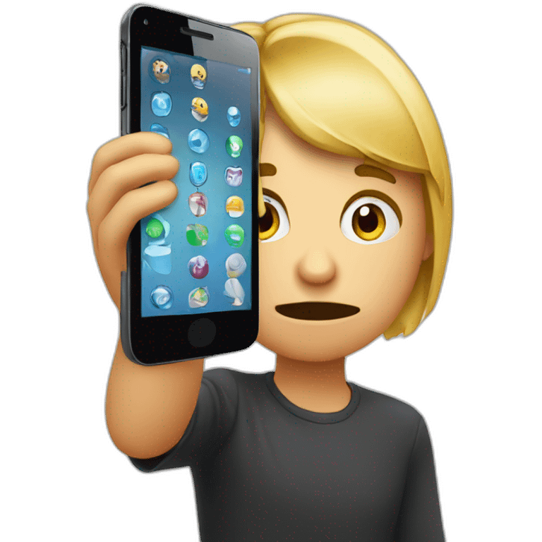 exasperated person holding a phone vertically in front of their face with one hand, closeup emoji