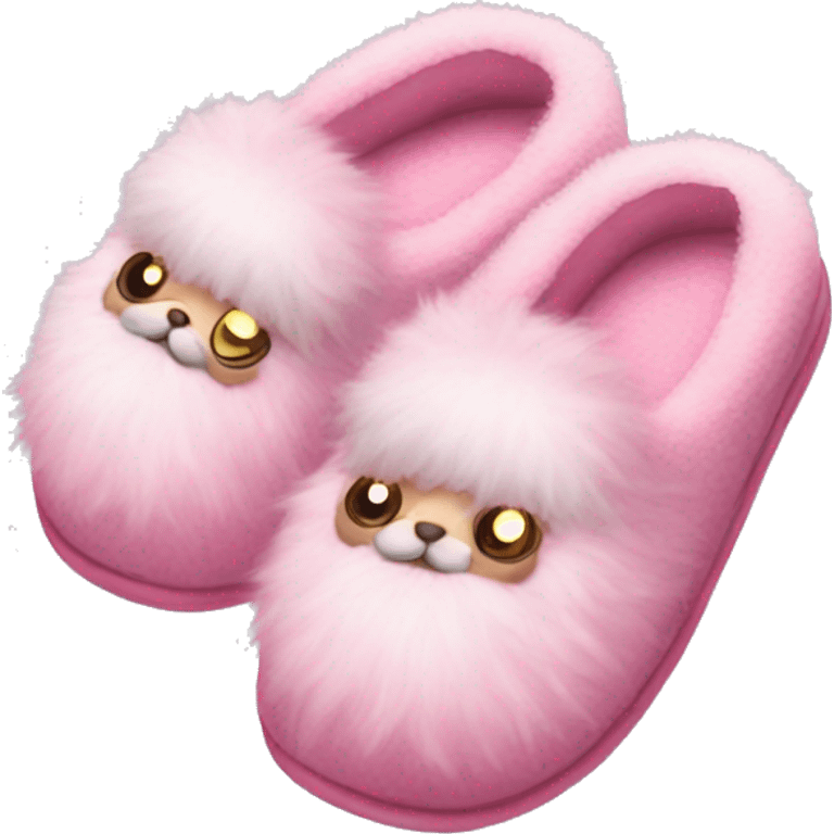 Pair of pink slippers with fluff aesthetic  emoji