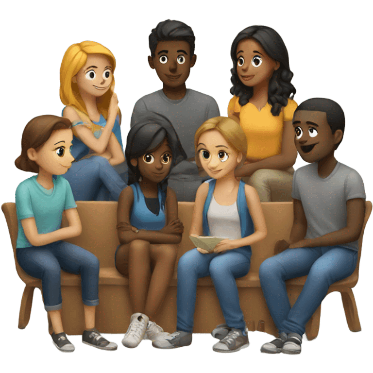 A group of young people sitting around and sharing knowledge emoji