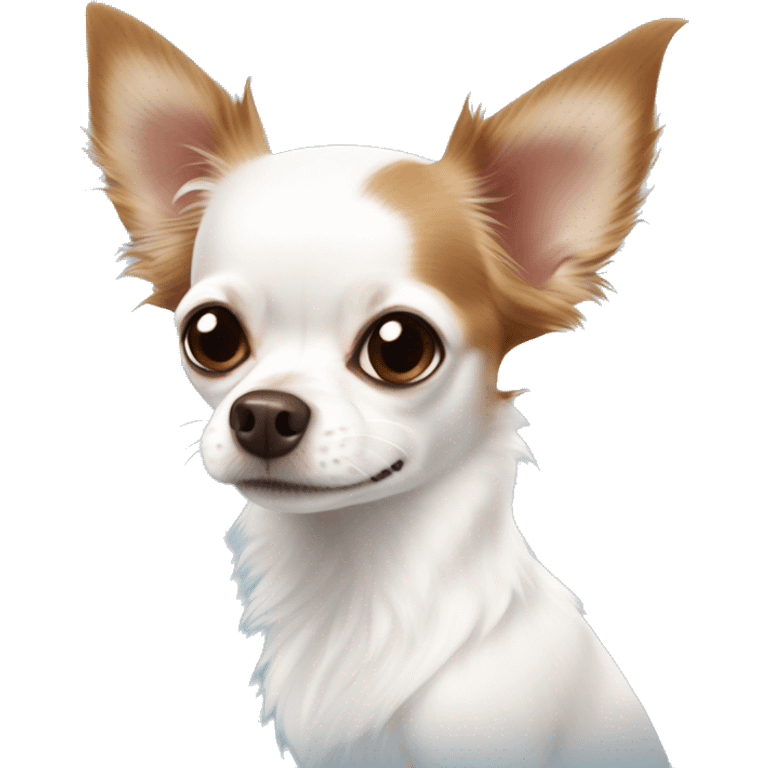 Long-haired white Chihuahua with reddish-brown markings wearing a blue pijama  emoji