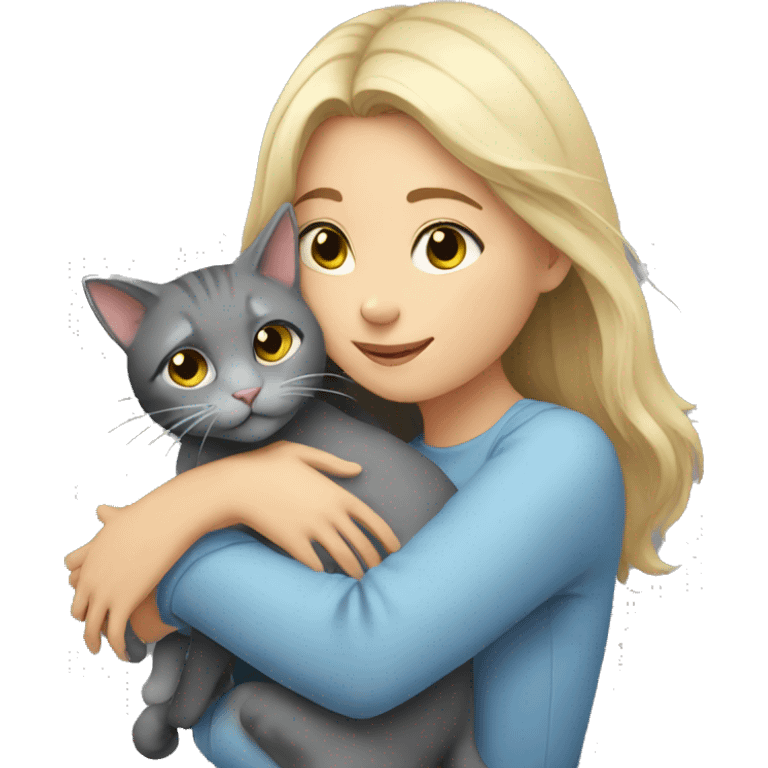 Girl hugging grey cat emoji