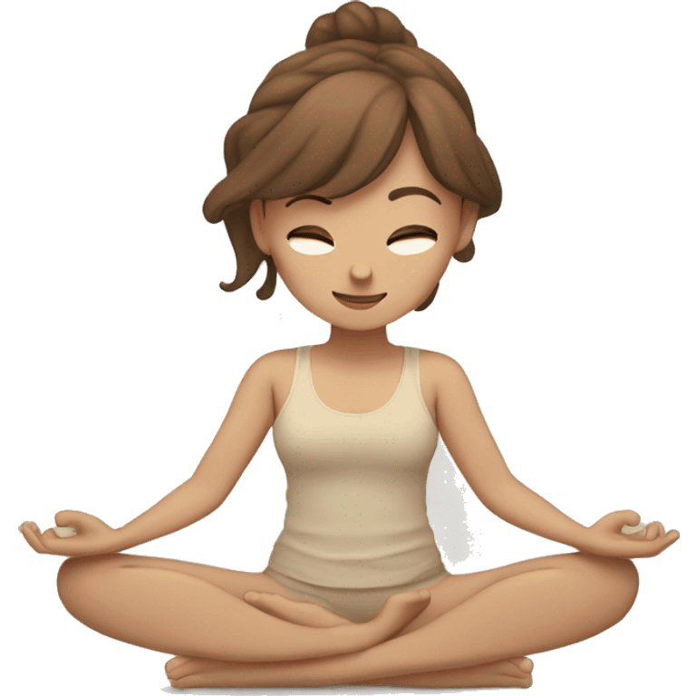 white girl with brown hair doing yoga in beige tones  emoji