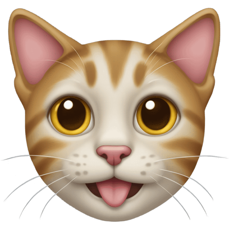 The cat emoji, but on each cheek is two halves of the heart emoji, like on the left cheek is the left half and on the right cheek is the right half. emoji