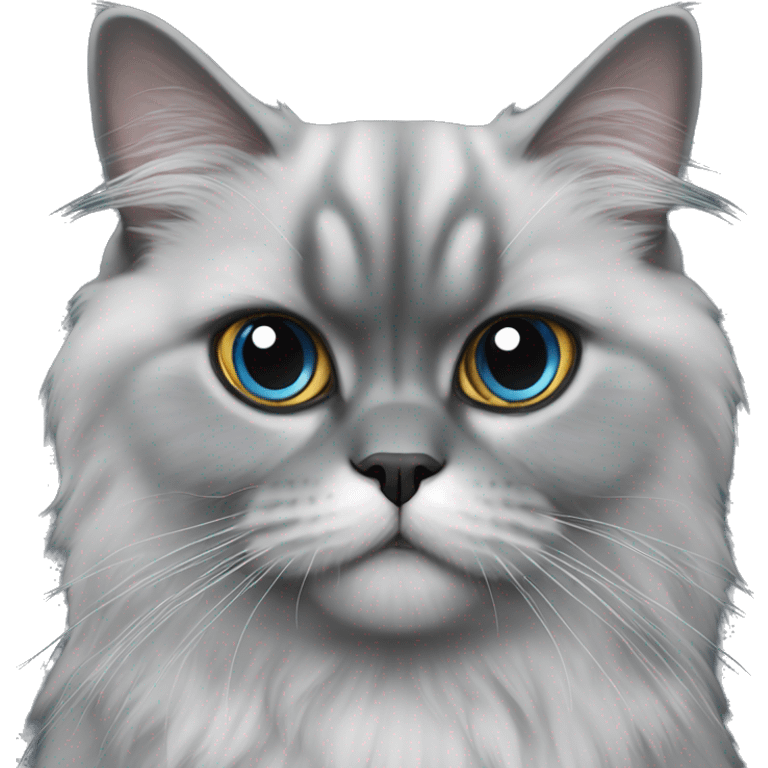 Blue eyed grey Persian cat with black ears emoji