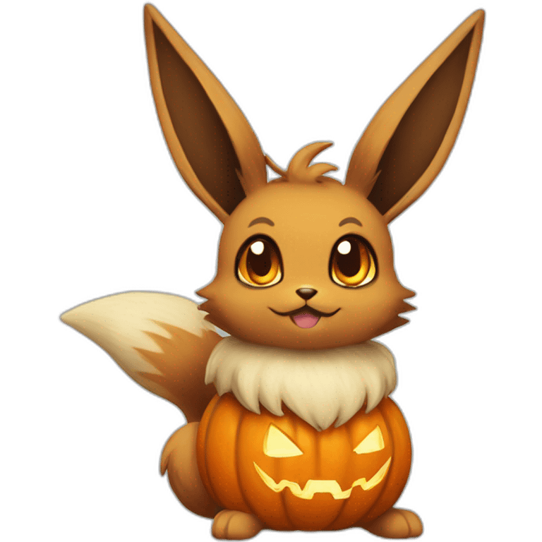 eevee pokemon style holding halloween pumpkin emoji