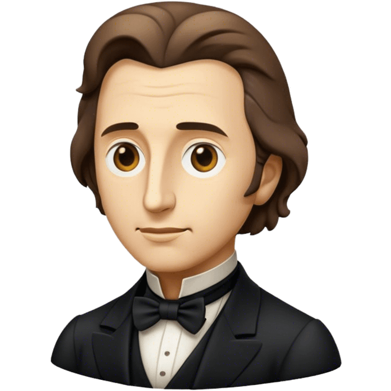 Cinematic Realistic Chopin Pop Culture Emoji, featuring an evocative portrayal of the legendary composer rendered with delicate textures and emotive, dynamic lighting. emoji