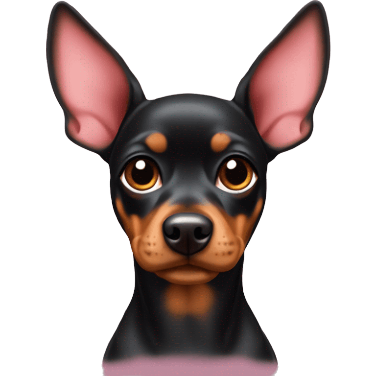 black tan pinscher big ears girly pink bow on head emoji