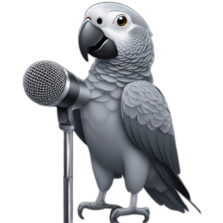 African grey parrot with microphone emoji