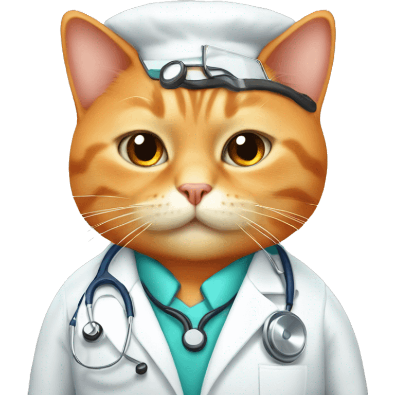 Fat orange girl cat dressed as a doctor with long eyelashes emoji