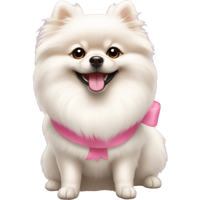 white pomeranian using pink bow smiling  emoji